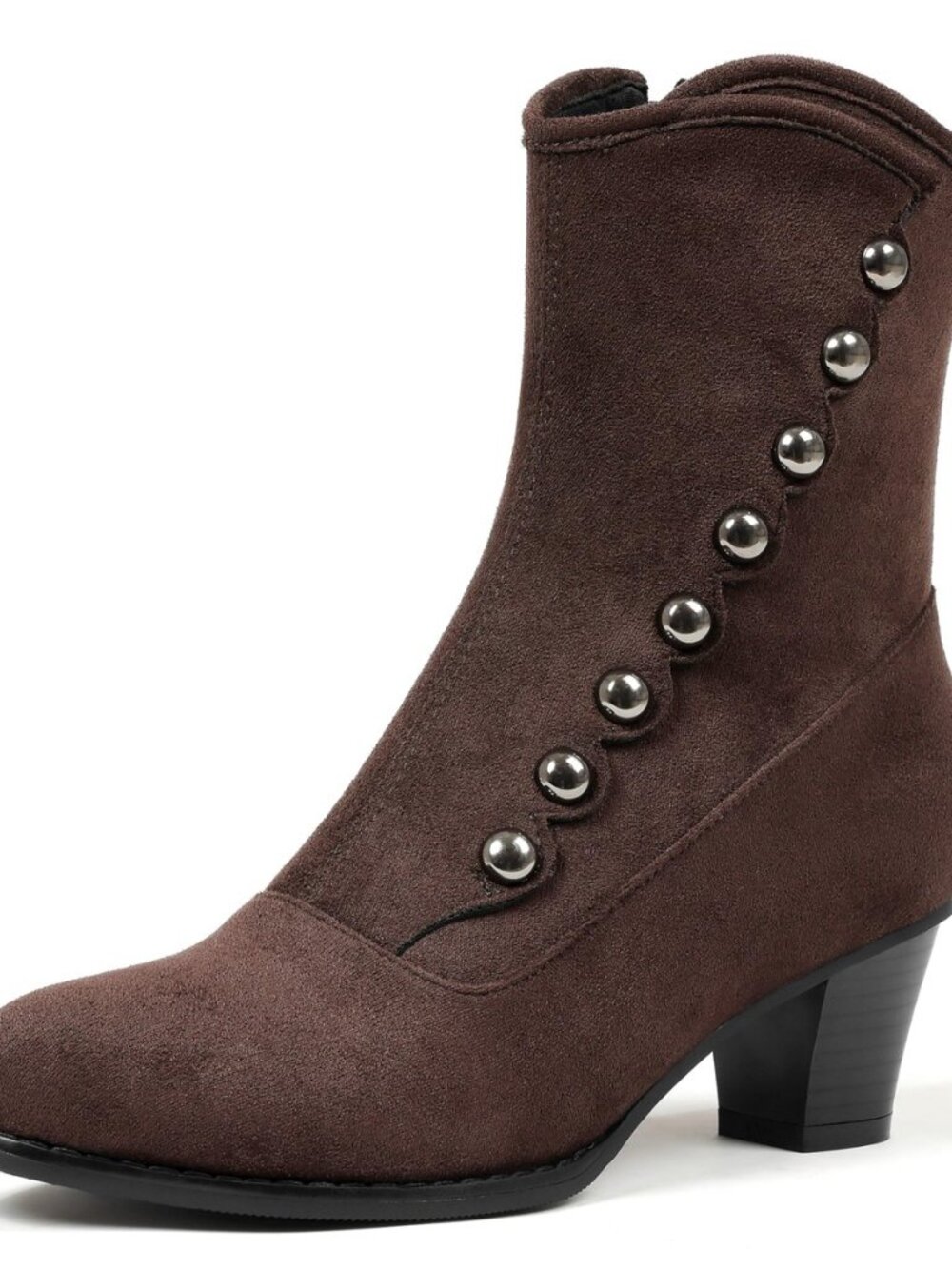 Women's Victorian Ankle Boots Chunky Heel Round Toe Side Zipper Button Design